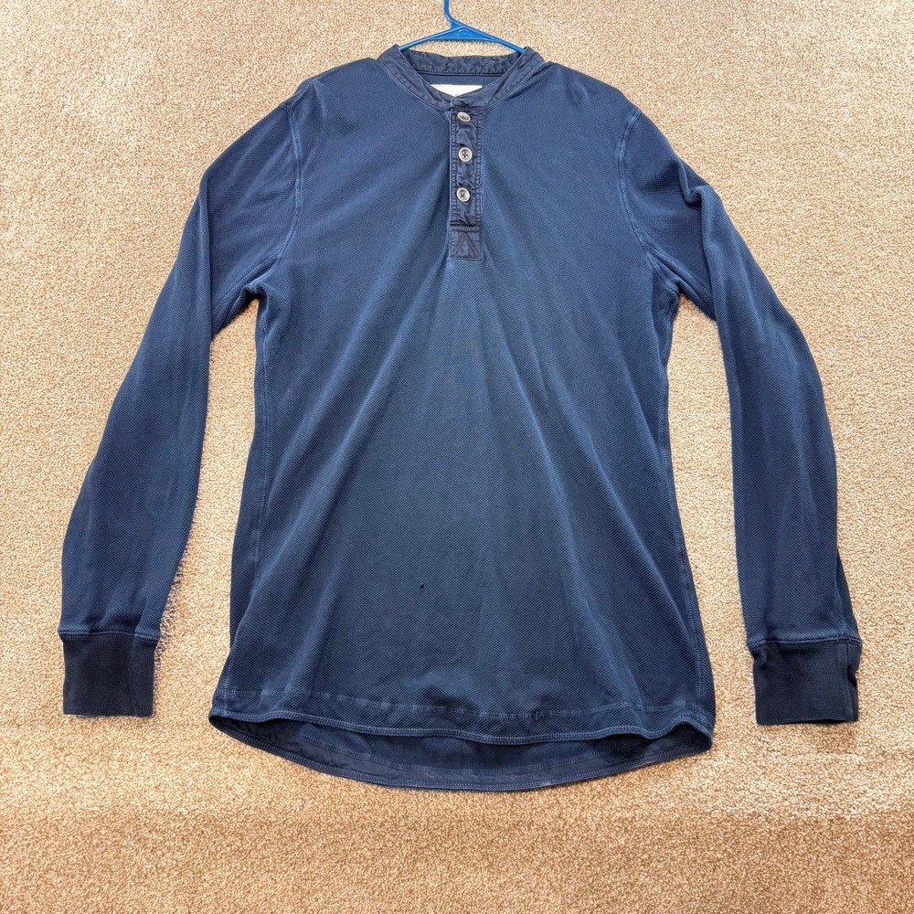 Eddie Bauer Mens Tall L Navy Blue Waffle Knit Long Sleeve Henley Shirt Outdoors